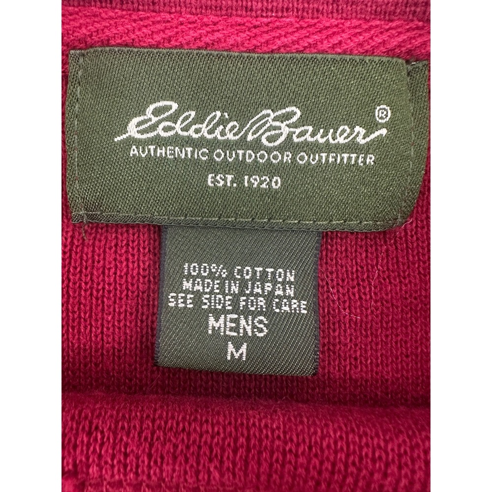 Eddie Bauer Mens Burgundy Red 100% Cotton Crewneck Sweater Size M Made in Japan - Picture 2 of 12